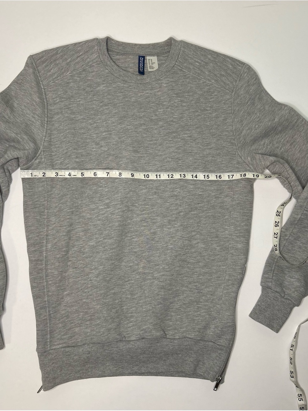 H&M Divided Light Gray Panel Detail Seam Crewneck Sweatshirt XS zipper details - Picture 7 of 10